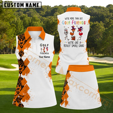 Maxcorners Orange Black Argyle Golf Friends Pattern Golf Personalized Name 3D Golf Shirt and Golf Skirt