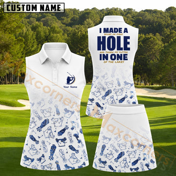 Maxcorners White Blue Skeleton Golf Pattern Golf Personalized Name 3D Golf Shirt and Golf Skirt