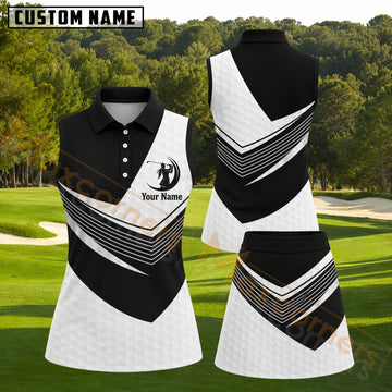 Maxcorners Black White Geometric Chevron Golf Personalized Name 3D Golf Shirt and Golf Skirt