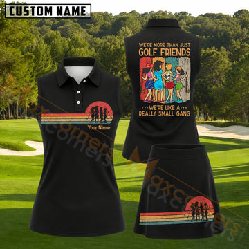 Maxcorners Black Retro Sunset Golf Friends Golf Personalized Name 3D Golf Shirt and Golf Skirt