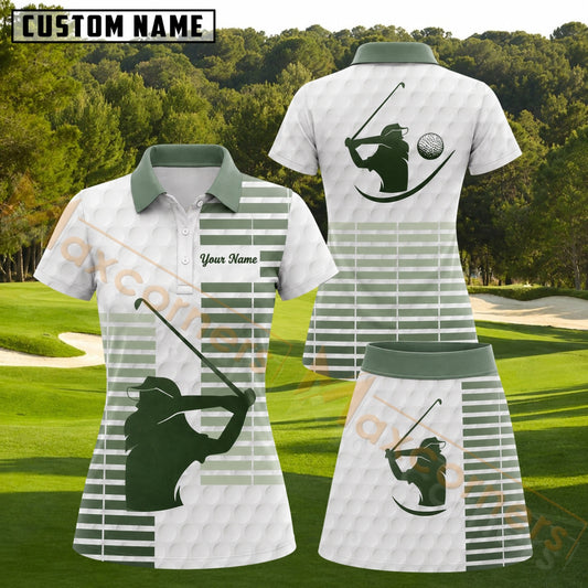 Maxcorners Green White Female Golfer Silhouette Golf Ball Personalized Name 3D Golf Shirt and Golf Skirt