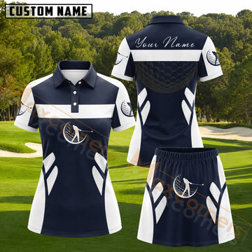 Maxcorners Navy Blue White Golf Ball Golfer Personalized Name 3D Golf Shirt and Golf Skirt