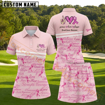 Maxcorners Pink Breast Cancer Awareness Ribbon Inspirational Words Personalized Name 3D Golf Shirt and Golf Skirt