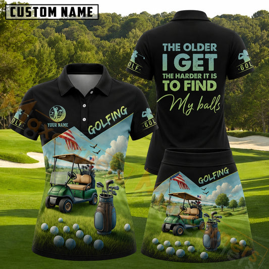 Maxcorners Golf Cart Course Scenic Field The Older I Get Personalized Name 3D Golf Shirt and Golf Skirt