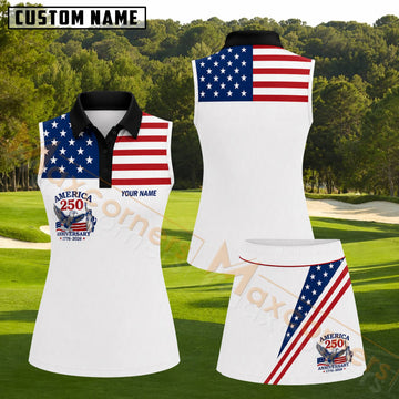Maxcorners Stars and Stripes Personalized Name 3D Golf Shirt and Golf Skirt