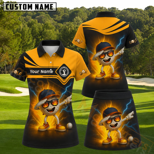 Maxcorners Hipster Golf Ball Dabbing Glow Lightning Effect Personalized Name 3D Golf Shirt and Golf Skirt
