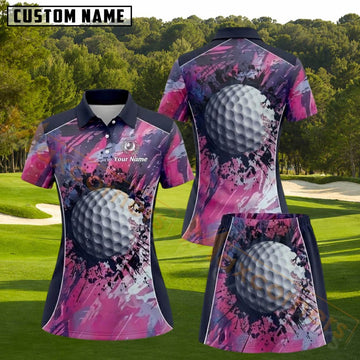 Maxcorners Navy Blue Pink Purple Paint Splash Golf Ball Personalized Name 3D Golf Shirt and Golf Skirt