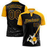 MaxCorners Black And Gold 3D Pattern Customized Name 3D Bowling Polo Shirt For Men