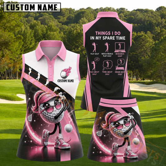 Maxcorners Pink Black Fashion Golf Personalized Name 3D Golf Shirt and Golf Skirt