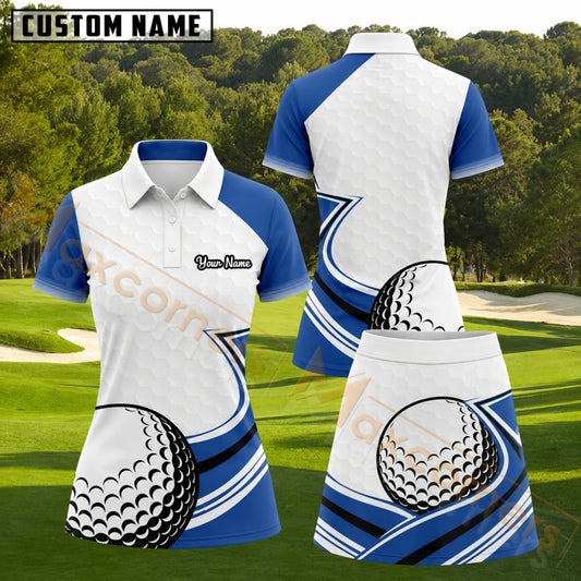 Maxcorners Blue White Golf Ball Geometric Personalized Name 3D Golf Shirt and Golf Skirt