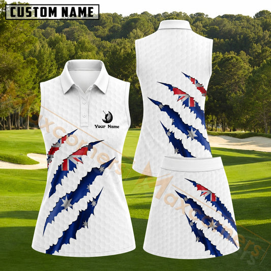 Maxcorners White Australian Flag Claw Marks Golf Personalized Name 3D Golf Shirt and Golf Skirt