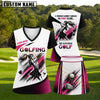 Maxcorners Black White and Hot Pink Female Golfer Personalized Name 3D Golf Shirt and Skirt