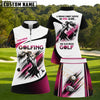 Maxcorners Black White and Hot Pink Female Golfer Personalized Name 3D Golf Shirt and Skirt