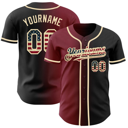 Maxcorners Custom Navy Vintage USA Flag Maroon-City Cream Premium Gradient Fashion Baseball Jersey LM0210