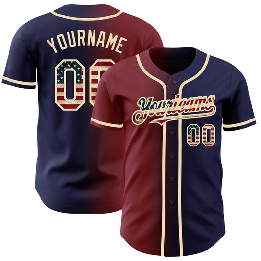 Maxcorners Custom Black Vintage USA Flag City Cream-Crimson Premium Baseball Jersey LM0210