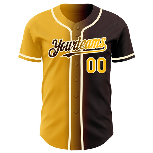 Maxcorners Custom Brown Gold-Cream Authentic Gradient Fashion Baseball Jersey LM2605