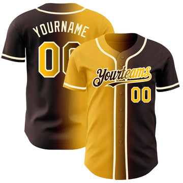 Maxcorners Custom Brown Gold-Cream Authentic Gradient Fashion Baseball Jersey LM2605