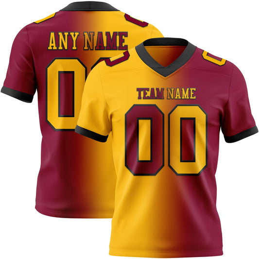 Maxcorners Custom Maroon Gold-Black Authentic Gradient Fashion Football Jersey LM2605