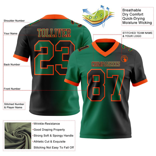 Maxcorners Custom Black Kelly Green-Orange Authentic Gradient Fashion Football Jersey LM2605