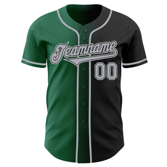 Maxcorners Custom Black Gray-Kelly Green Authentic Gradient Fashion Baseball Jersey LM2605