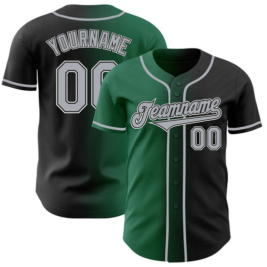 Maxcorners Custom Black Gray-Kelly Green Authentic Gradient Fashion Baseball Jersey LM2605