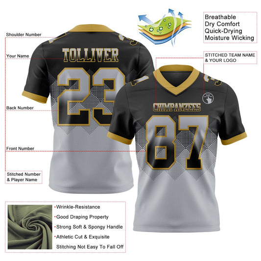Maxcorners Custom Black Gray-Old Gold Authentic Gradient Square Shape 7V7 Flag Football Jersey LM2605