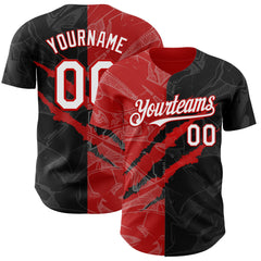 Maxcorners Custom Graffiti Pattern White Black-Red 3D Scratch Premium Baseball Jerseys LM0210