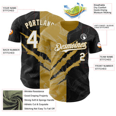 Maxcorners Custom Graffiti Pattern White Black-Old Gold 3D Scratch Premium Baseball Jersey LM0210