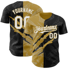 Maxcorners Custom Graffiti Pattern White Black-Old Gold 3D Scratch Premium Baseball Jersey LM0210
