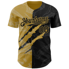 Maxcorners Custom Graffiti Pattern Black-Old Gold 3D Scratch Premium Baseball Jersey LM0210