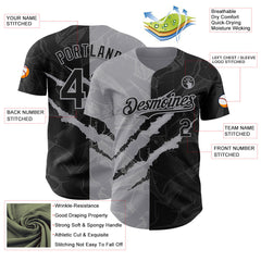 Maxcorners Custom Graffiti Pattern Black-Gray 3D Scratch Premium Baseball Jersey LM0210