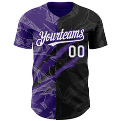 Maxcorners Custom Graffiti Pattern White Black-Purple 3D Scratch Premium Baseball Jersey LM0210