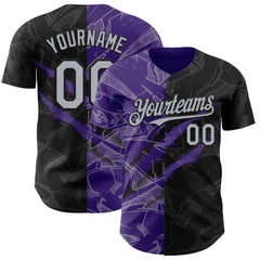 Maxcorners Custom Graffiti Pattern Gray Black-Purple 3D Scratch Premium Baseball Jersey LM0210