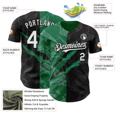 Maxcorners Custom Graffiti Pattern White Black-Kelly Green 3D Scratch Premium Baseball Jerseys LM0210