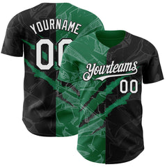 Maxcorners Custom Graffiti Pattern White Black-Kelly Green 3D Scratch Premium Baseball Jerseys LM0210