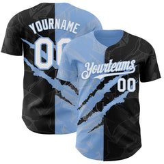 Maxcorners Custom Graffiti Pattern White Black-Light Blue 3D Scratch Premium Baseball Jersey LM0210