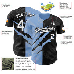 Maxcorners Custom Graffiti Pattern White Black-Light Blue 3D Scratch Premium Baseball Jerseys LM0210