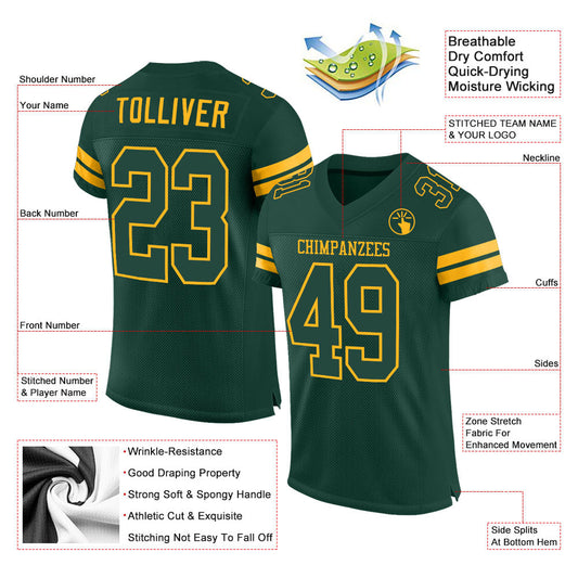 Maxcorners Custom Green Green-Gold Mesh Authentic Football Jersey LM2605