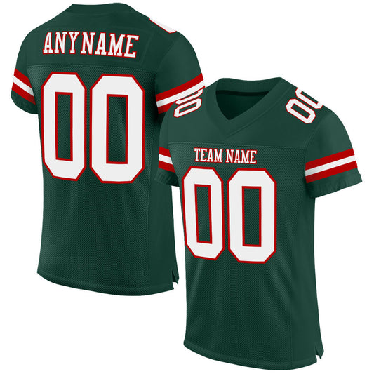 Maxcorners Custom Green White-Red Mesh Authentic Football Jersey LM2605