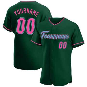 Maxcorners Custom Green Pink-Light Blue Authentic Baseball Jersey LM2605