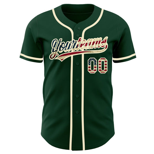 Maxcorners Custom Kelly Green Vintage USA Flag-Cream Premium Baseball Jersey LM0210