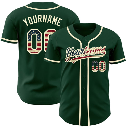 Maxcorners Custom Kelly Green Vintage USA Flag-Cream Premium Baseball Jersey LM0210