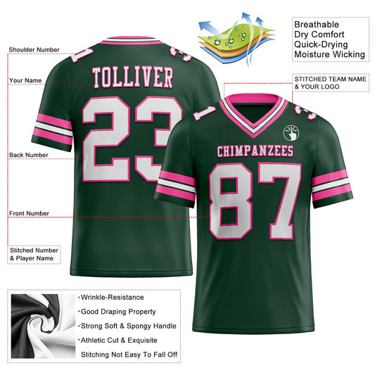 Maxcorners Custom Green White-Pink Authentic Football Jersey LM2605
