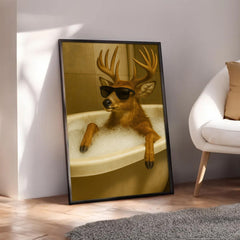 Maxcorners Funny Deer Wall Art – Cool Buck in Bathtub Poster for Hunters & Rustic Cabin Decor