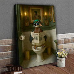 Maxcorners Rustic Duck Bathroom Wall Art Canvas – Wood Duck Reading Newspaper - Lodge Humor Print, Perfect Gift for Hunters