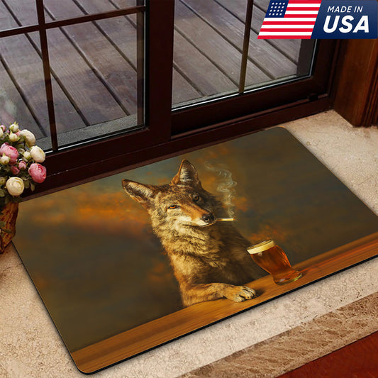 Maxcorners Wolf Smoking & Bar Glassware Doormat - Funny Animal Floor Mat for Hunters, Bars & Man Cave Decor LM1611