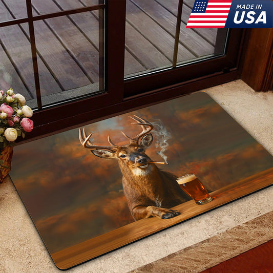Maxcorners Deer Smoking & Bar Glassware Doormat - Funny Hunting Cabin Rug, Man Cave & Outdoor Decor Gift LM1611