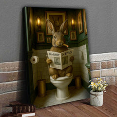 Maxcorners Funny Rabbit Bathroom Poster Canvas– Smoking-Smoking Bunny Reading Newspaper - Rustic Toilet Wall Art, Gift for Animal Lovers