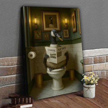 Maxcorners Funny Canada Goose Bathroom Poster – Rustic Cabin Wall Art, Goose Reading Newspaper on Toilet - Canvas Gift for Hunters