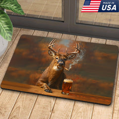 Maxcorners Deer Smoking & Bar Glassware Doormat – Funny Hunting Cabin Rug, Man Cave & Outdoor Decor Gift LM1611